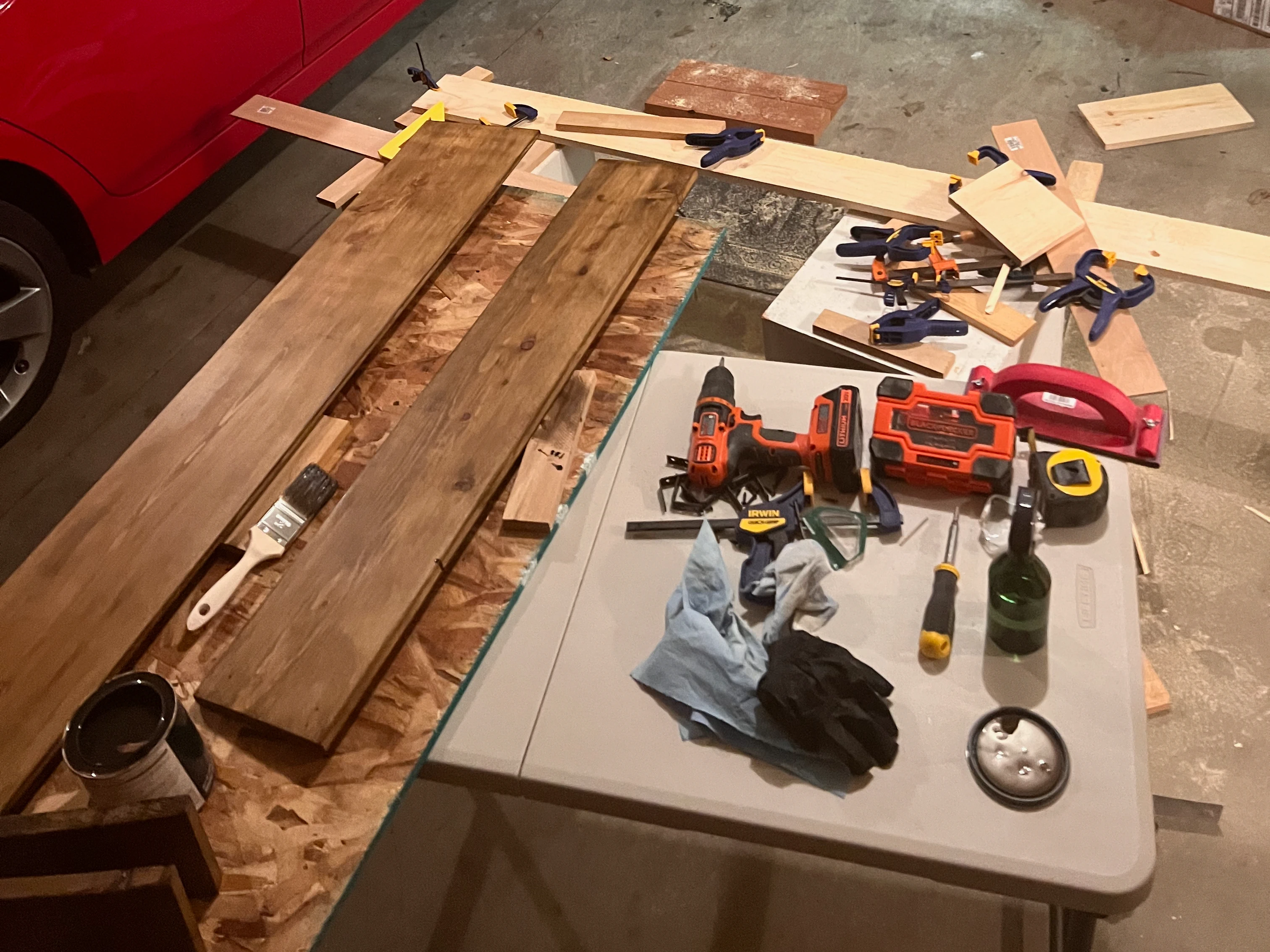 The desk riser in progress