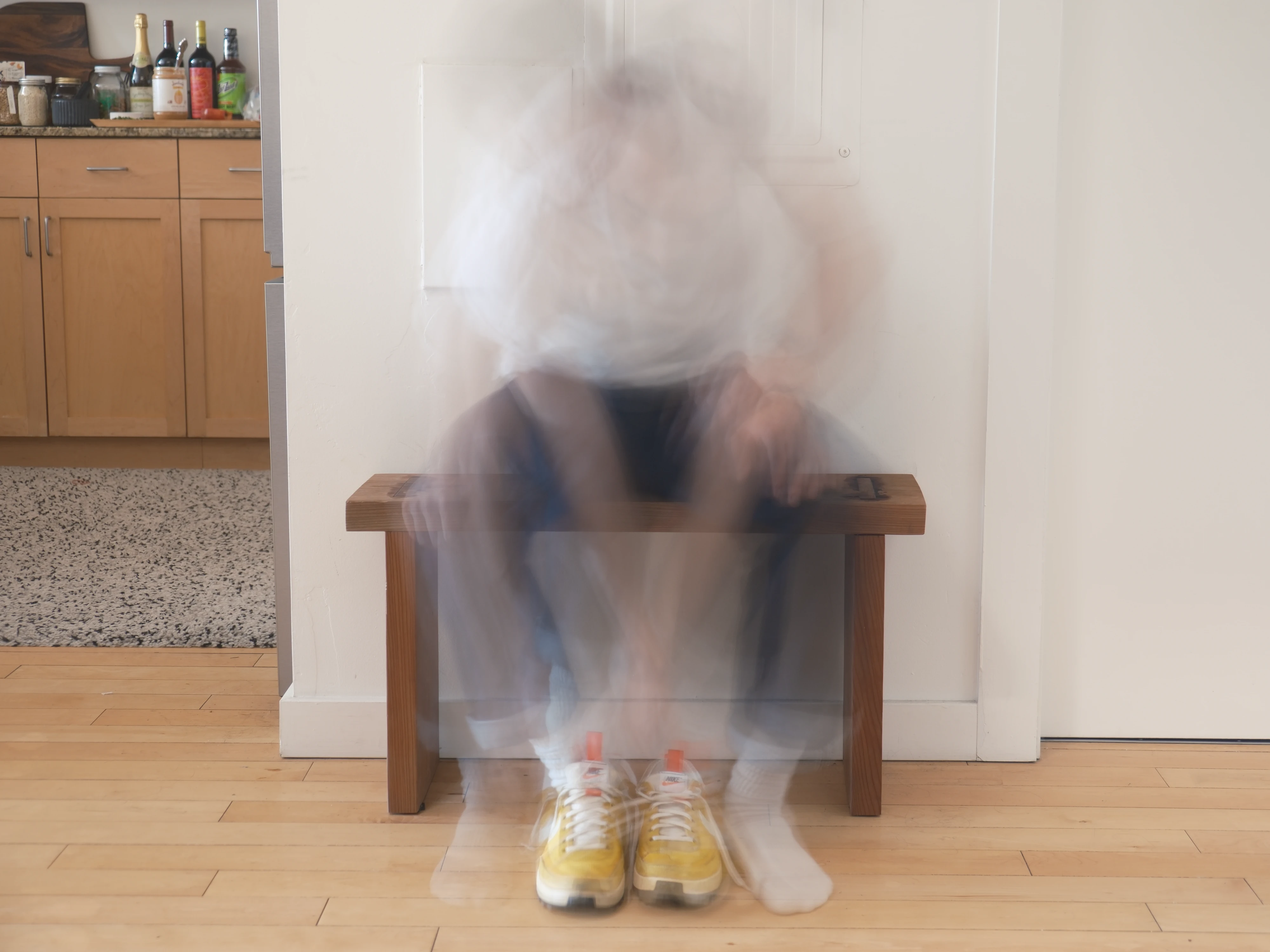 The shoe bench with me on it